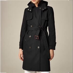 J.Crew New Icon Trench Coat Cotton Midi City Classic Office Exec BF456 Black 10